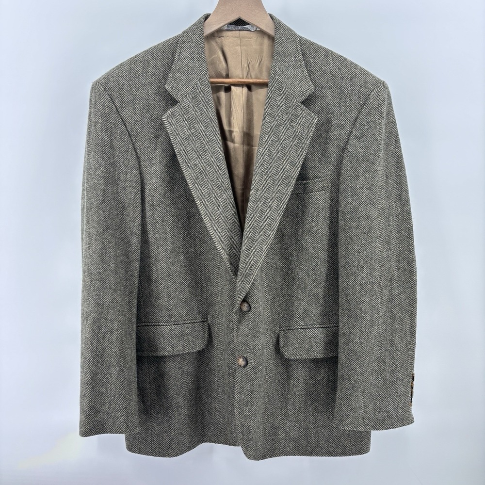 Lands End Sport Coat Blazer Mens 40R Brown Lambs Wool Herringbone‎ Two Button